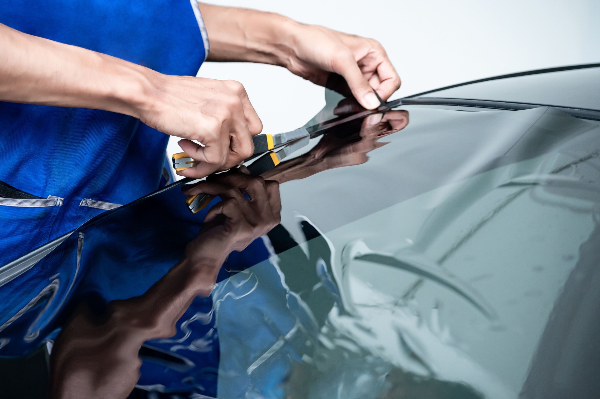 Car side window film removal and tinting installation